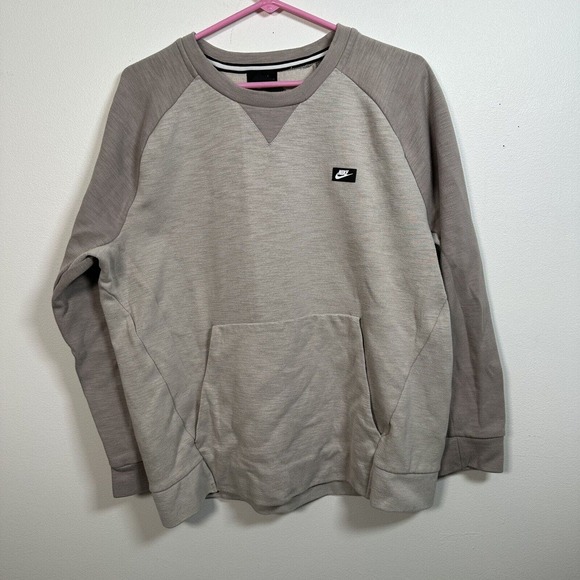 Nike Sweatshirt Crewneck Front Pocket Beige Two Tone Men’s Size Large - Picture 1 of 7